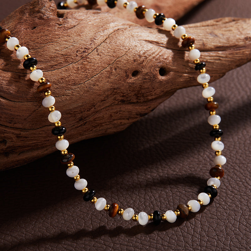 Tiger's Eye & Black Agate Crystal Necklace