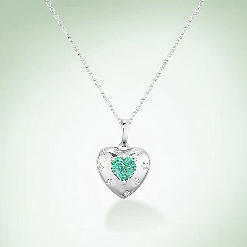 S925 Paraiba Heart Silver Necklace