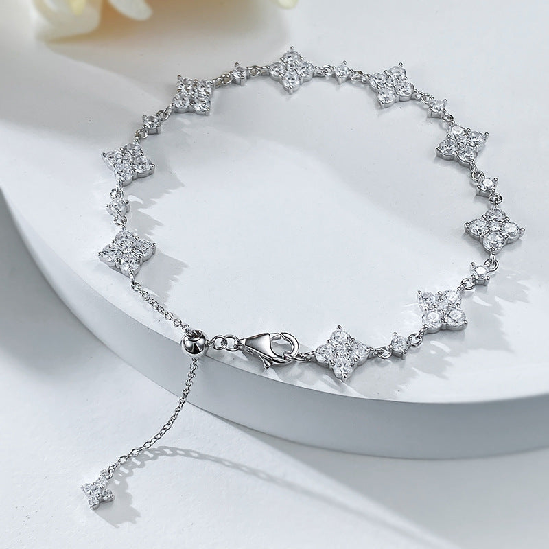 Shimmering Clover - S925 Silver Full Diamond Bracelet