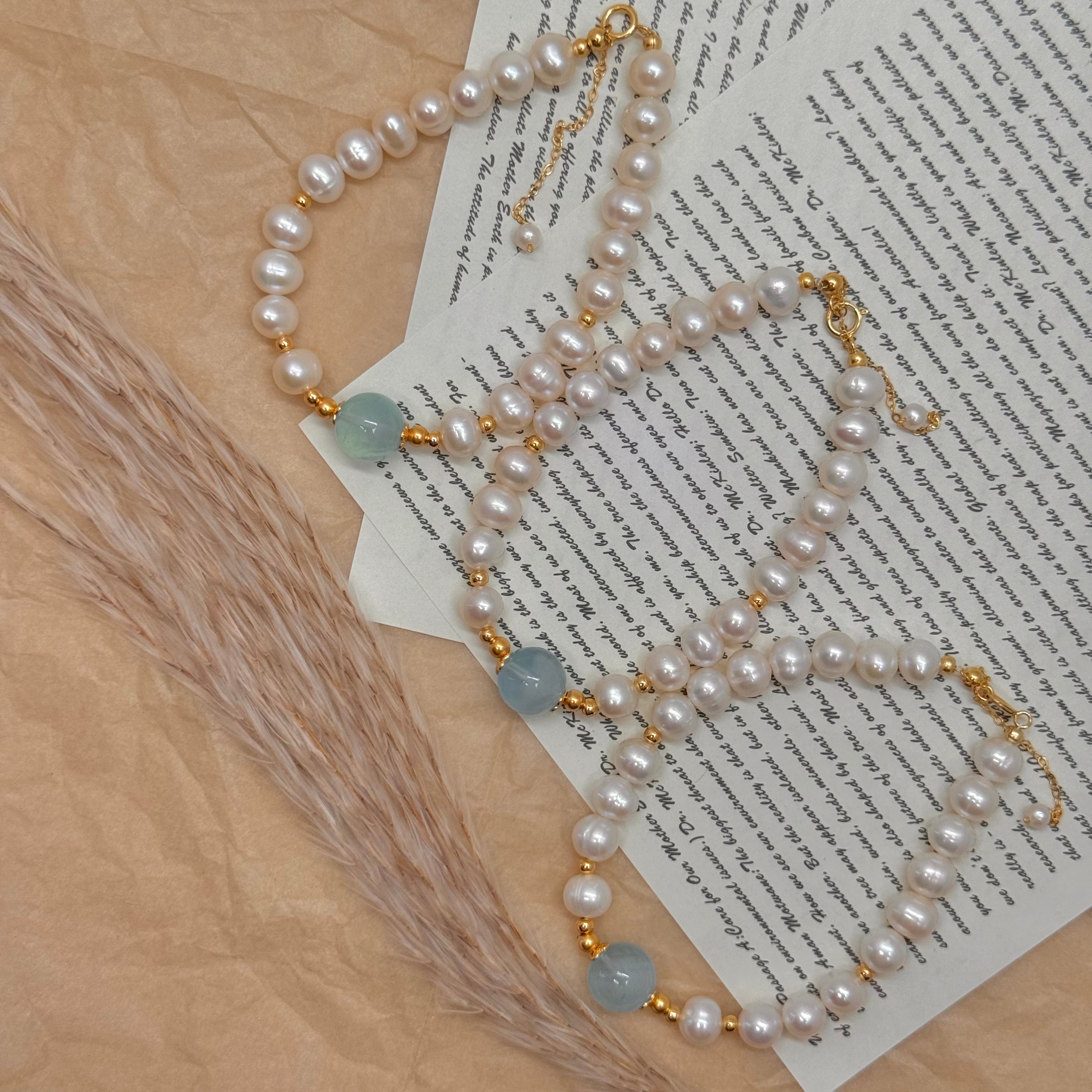 S925 Silver Aquamarine & Freshwater Pearl Bracelet