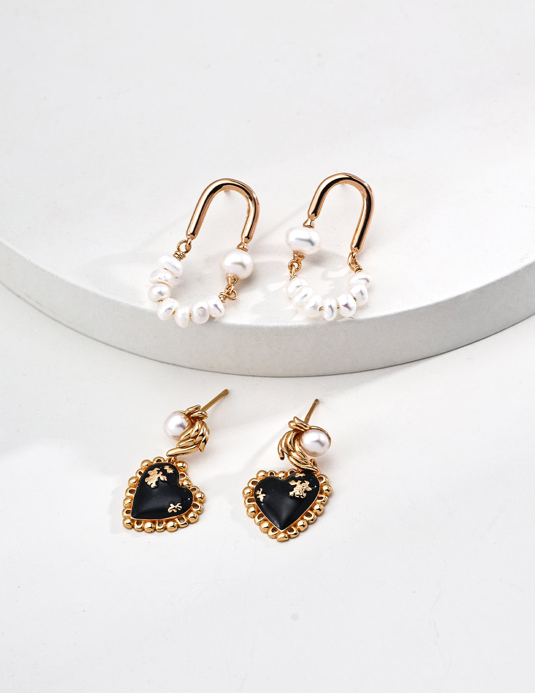 S925 Silver Vintage Black Onyx & Natural Pearl Earrings