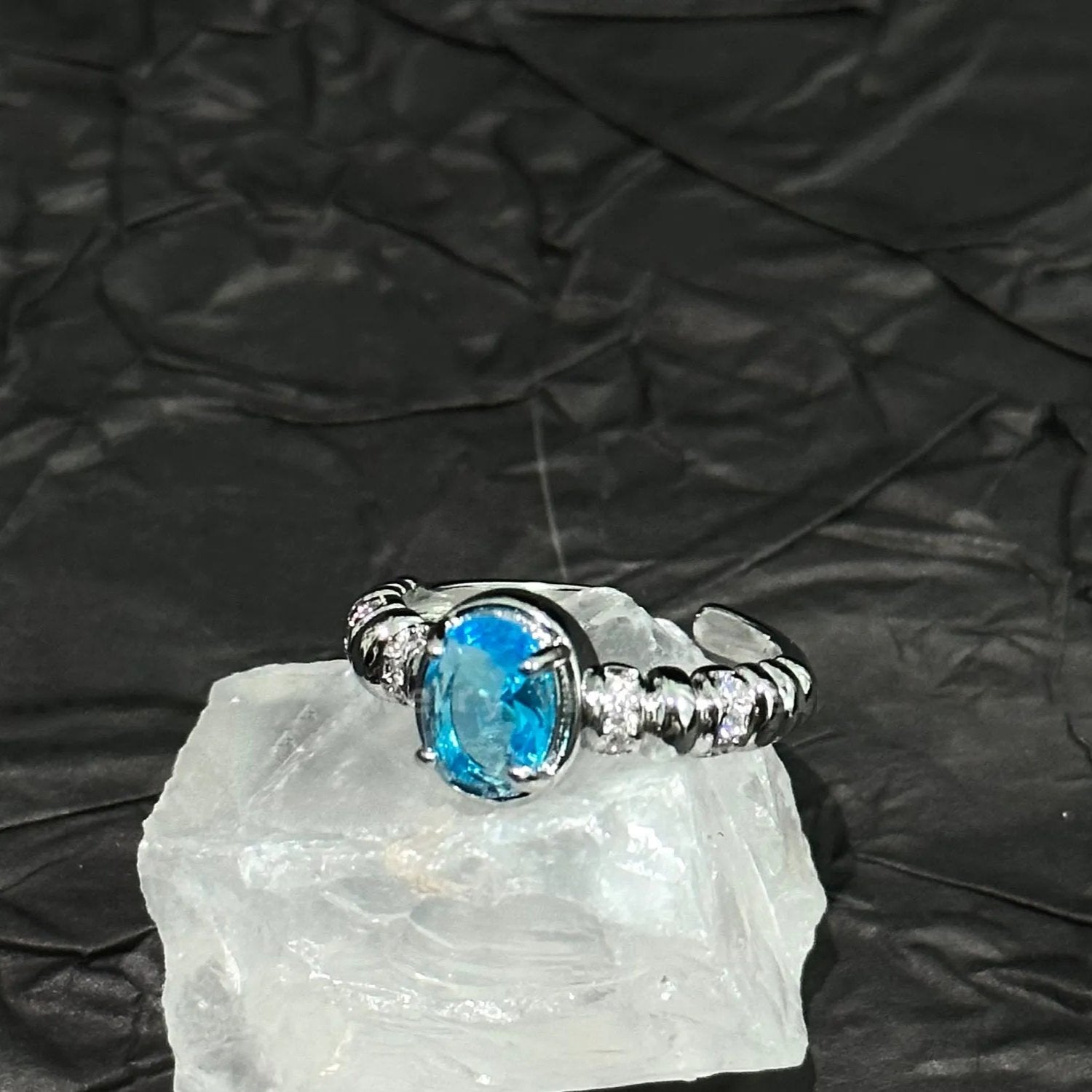 Natural Topaz Silver Open Ring