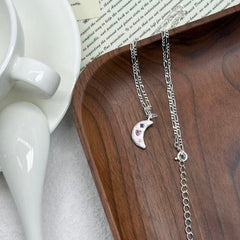 S925 Silver Brushed Moon & Colorful Zircon Necklace