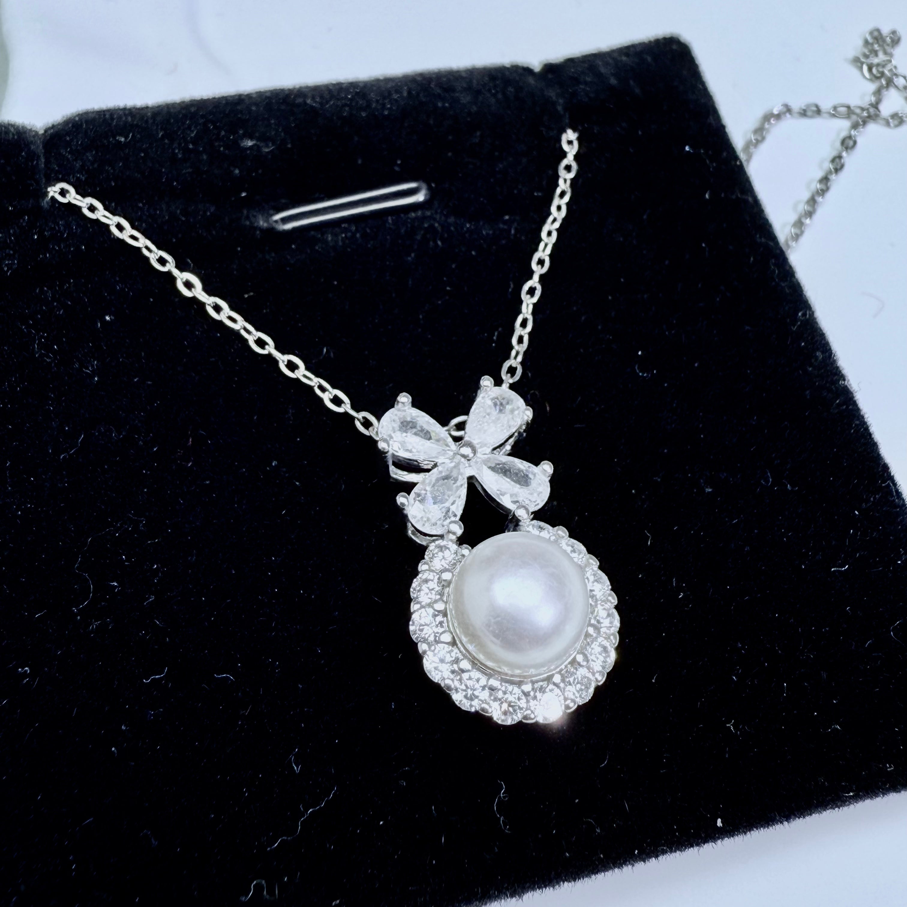 S925 Silver Freshwater Pearl Marquise Flower Necklace