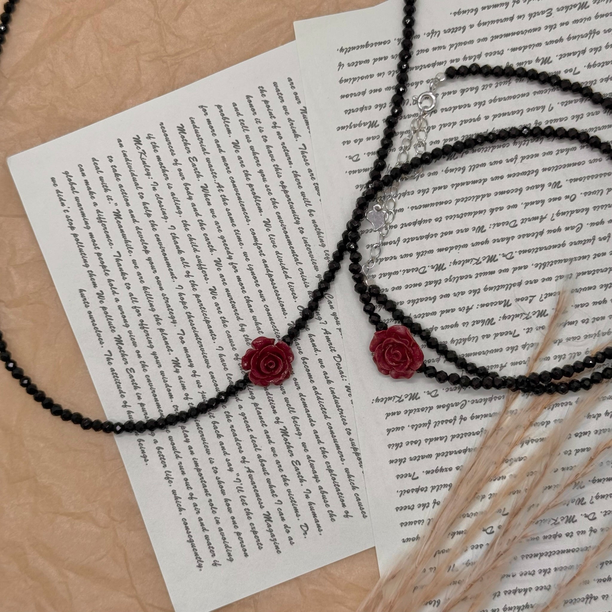 S925 Silver Cinnabar Red Rose Necklace
