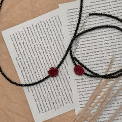 S925 Silver Cinnabar Red Rose Necklace