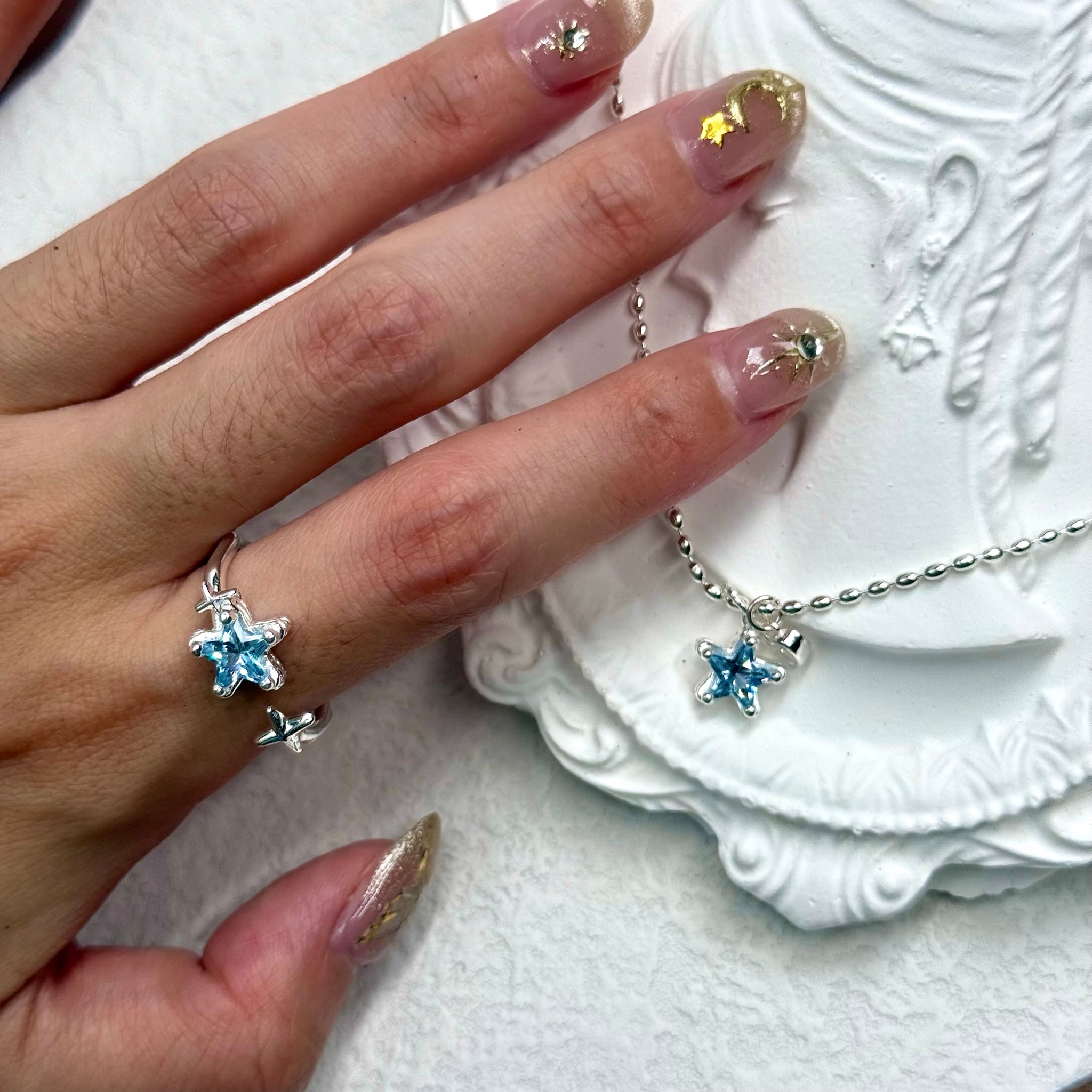 Star Necklace with Aquamarine Zircon in S925 Silver