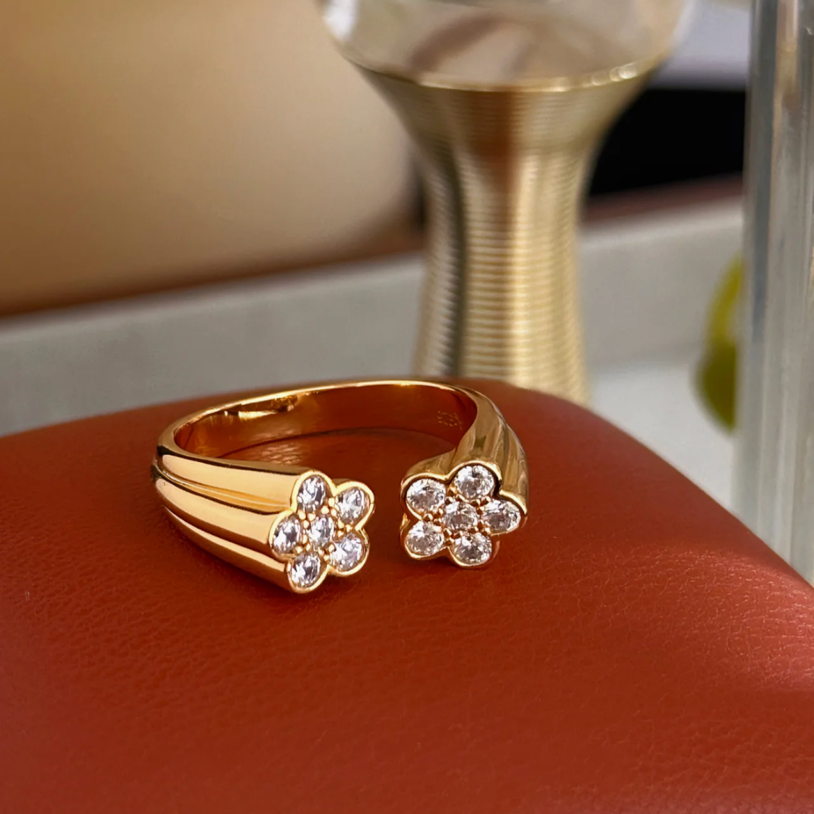 Golden Horizon - S925 Gold-Plated Open Ring with Diamonds