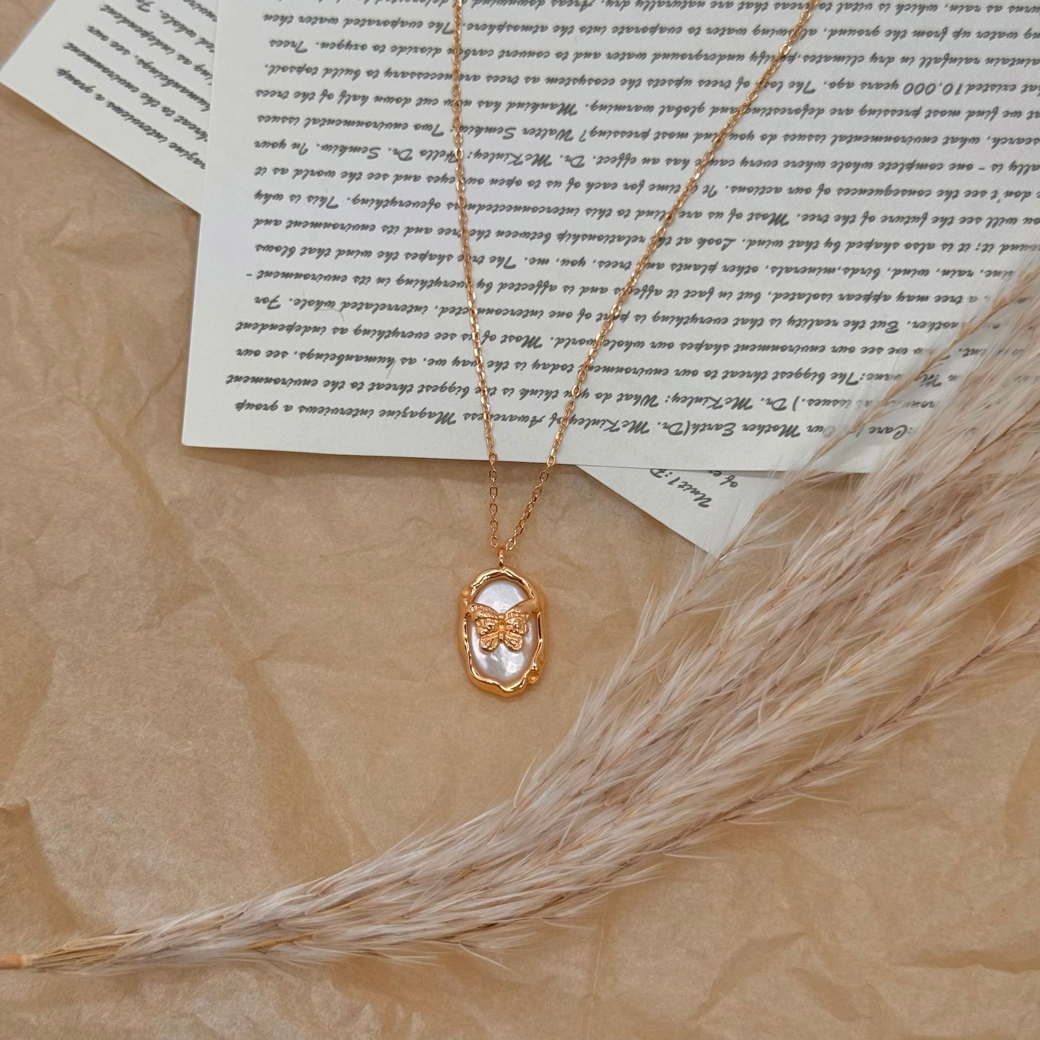 S925 Silver Mother-of-Pearl Butterfly Pendant Necklace