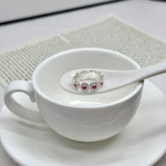 S925 Silver Pink Enamel Heart Ring
