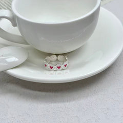 S925 Silver Pink Enamel Heart Ring