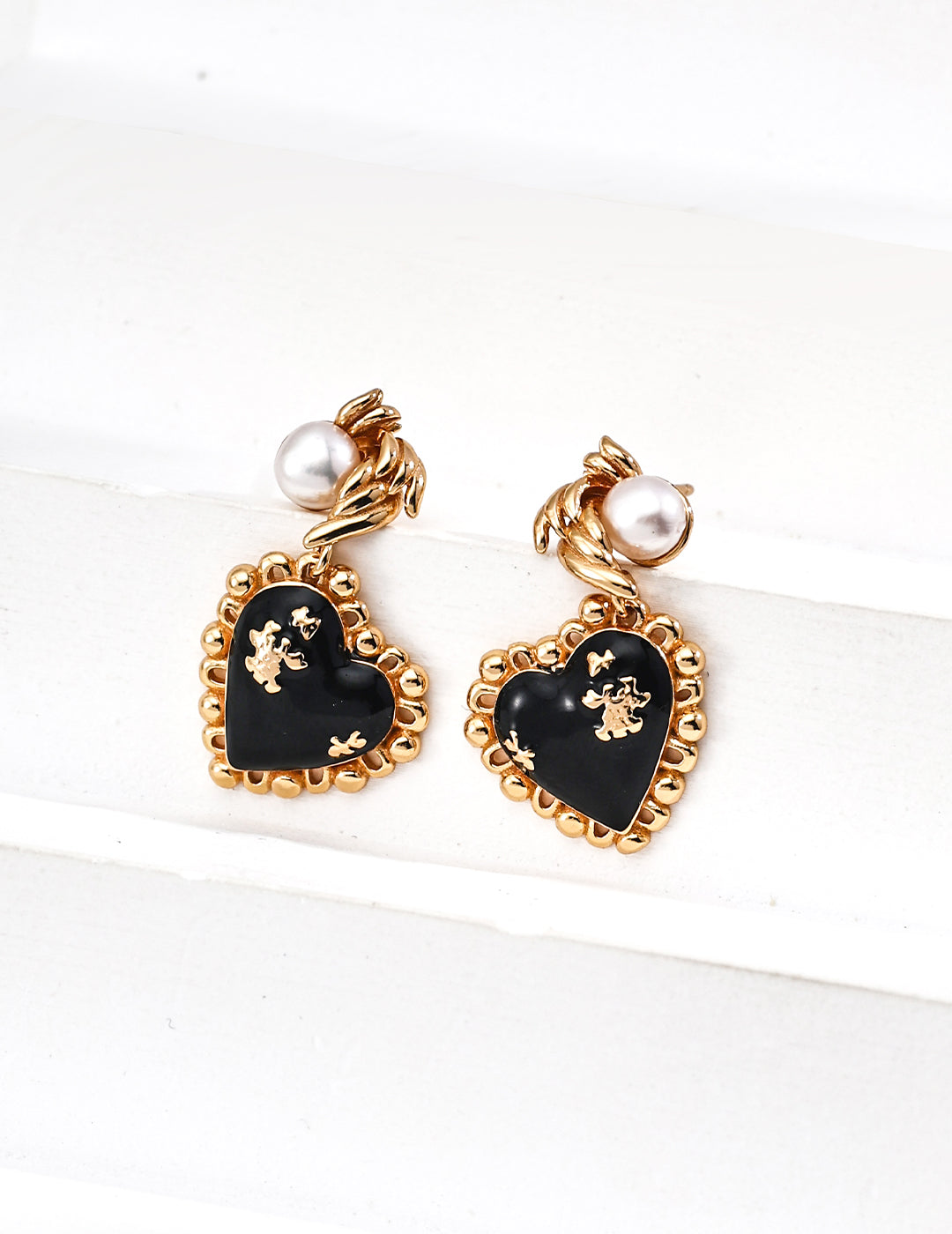 S925 Silver Vintage Black Onyx & Natural Pearl Earrings