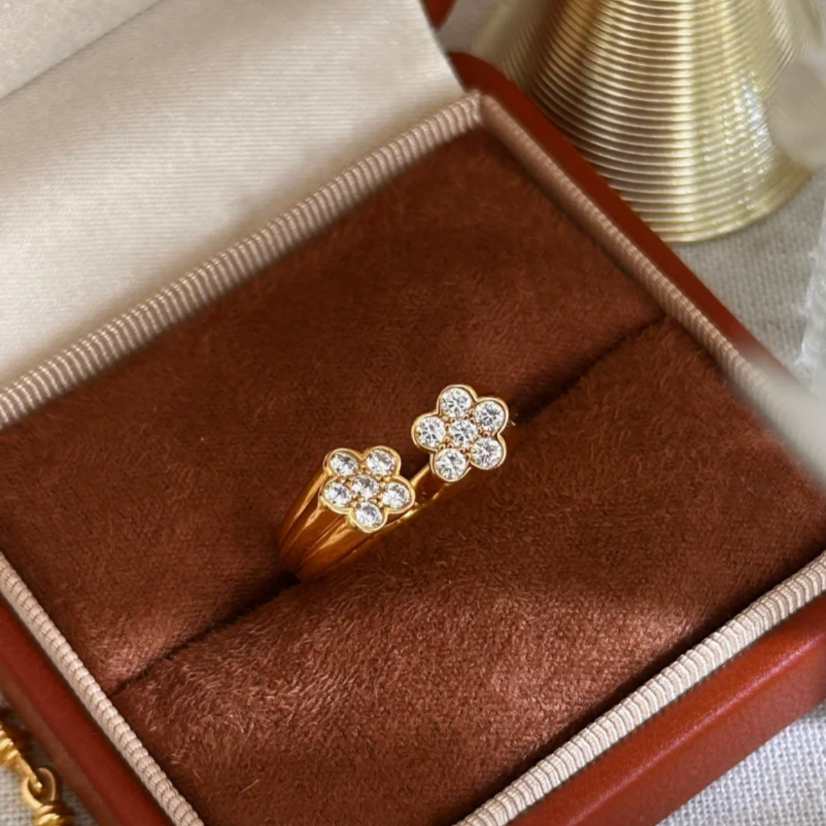 Golden Horizon - S925 Gold-Plated Open Ring with Diamonds