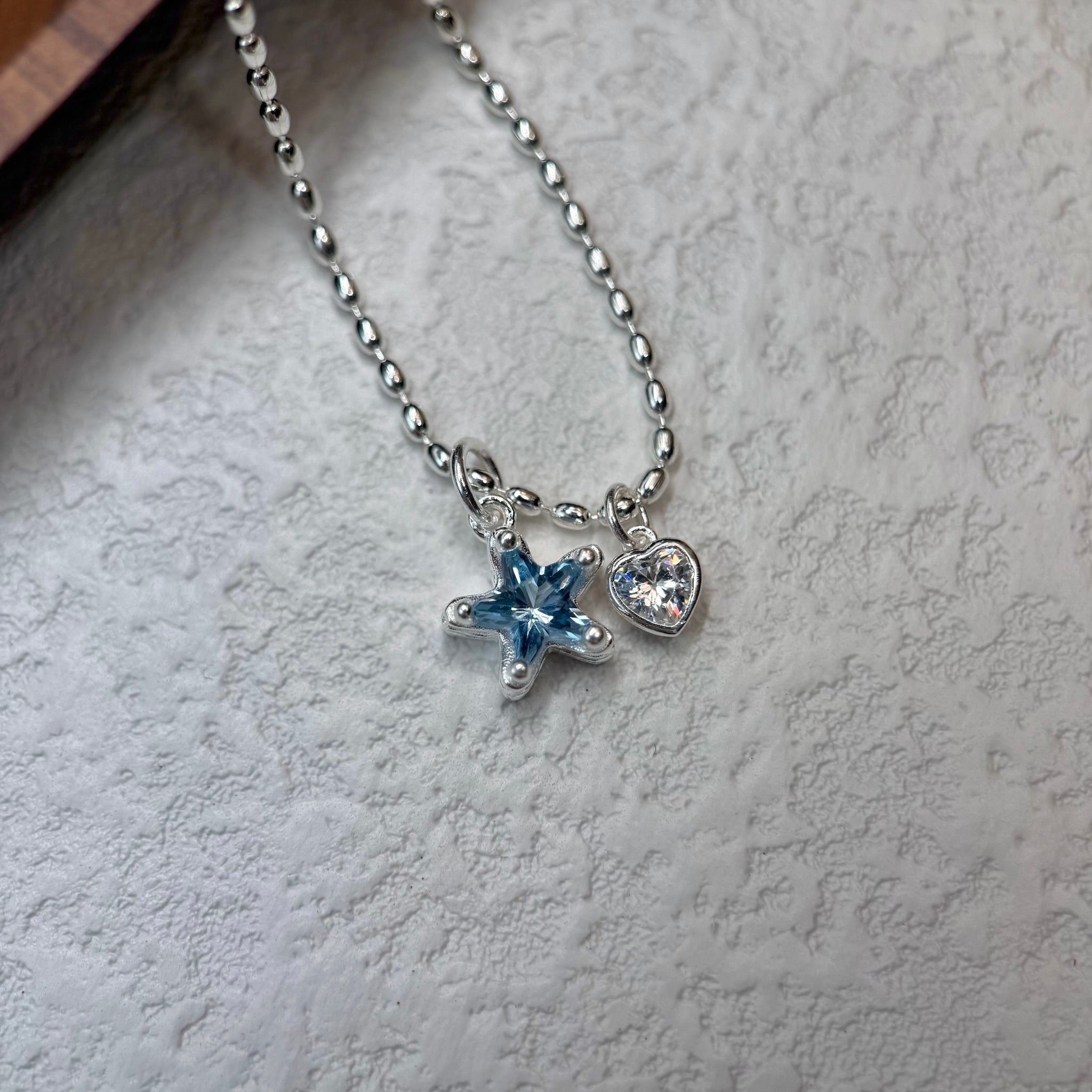 Star Necklace with Aquamarine Zircon in S925 Silver