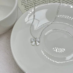 S925 Silver Waffle Bow Necklace