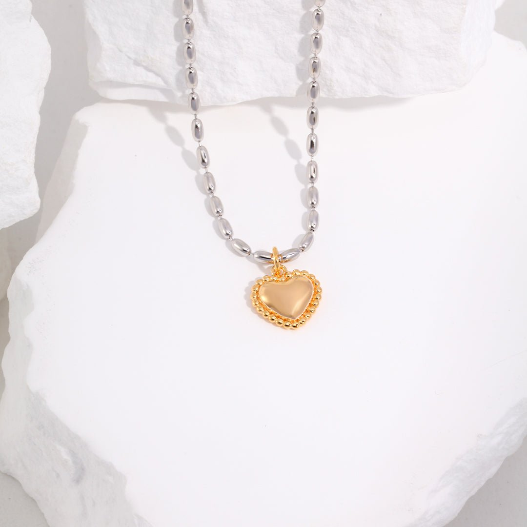 S925 Silver Beaded Heart Gold-Plated Necklace