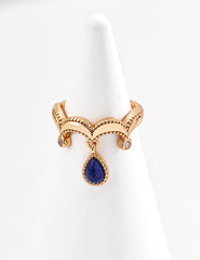 S925 Silver Vintage Lapis Lazuli & Zircon Ring